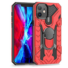 Funda Bumper Silicona y Plastico Mate Carcasa con Magnetico Anillo de dedo Soporte S07 para Apple iPhone 12 Mini Rojo