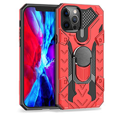 Funda Bumper Silicona y Plastico Mate Carcasa con Magnetico Anillo de dedo Soporte S07 para Apple iPhone 12 Pro Rojo