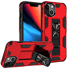 Funda Bumper Silicona y Plastico Mate Carcasa con Magnetico Anillo de dedo Soporte S07 para Apple iPhone 13 Mini Rojo