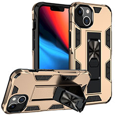 Funda Bumper Silicona y Plastico Mate Carcasa con Magnetico Anillo de dedo Soporte S07 para Apple iPhone 13 Oro