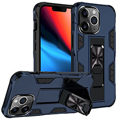 Funda Bumper Silicona y Plastico Mate Carcasa con Magnetico Anillo de dedo Soporte S07 para Apple iPhone 13 Pro Max Azul