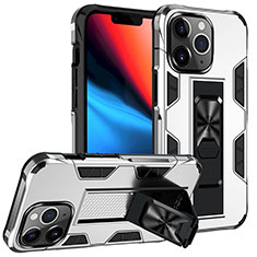Funda Bumper Silicona y Plastico Mate Carcasa con Magnetico Anillo de dedo Soporte S07 para Apple iPhone 13 Pro Max Blanco