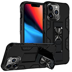 Funda Bumper Silicona y Plastico Mate Carcasa con Magnetico Anillo de dedo Soporte S07 para Apple iPhone 13 Pro Max Negro