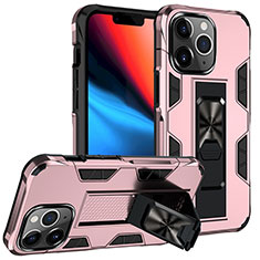 Funda Bumper Silicona y Plastico Mate Carcasa con Magnetico Anillo de dedo Soporte S07 para Apple iPhone 13 Pro Max Oro Rosa