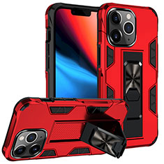 Funda Bumper Silicona y Plastico Mate Carcasa con Magnetico Anillo de dedo Soporte S07 para Apple iPhone 13 Pro Max Rojo