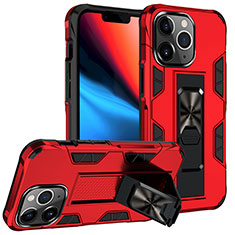 Funda Bumper Silicona y Plastico Mate Carcasa con Magnetico Anillo de dedo Soporte S07 para Apple iPhone 13 Pro Rojo