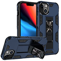 Funda Bumper Silicona y Plastico Mate Carcasa con Magnetico Anillo de dedo Soporte S07 para Apple iPhone 14 Plus Azul