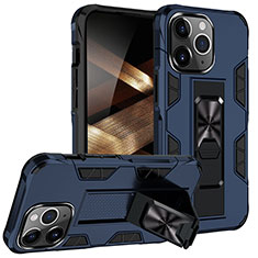 Funda Bumper Silicona y Plastico Mate Carcasa con Magnetico Anillo de dedo Soporte S07 para Apple iPhone 14 Pro Azul