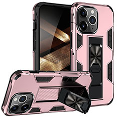 Funda Bumper Silicona y Plastico Mate Carcasa con Magnetico Anillo de dedo Soporte S07 para Apple iPhone 14 Pro Oro Rosa