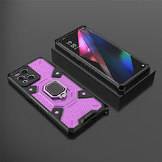 Funda Bumper Silicona y Plastico Mate Carcasa con Magnetico Anillo de dedo Soporte S07 para Oppo Find X3 5G Morado