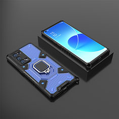 Funda Bumper Silicona y Plastico Mate Carcasa con Magnetico Anillo de dedo Soporte S07 para Oppo Reno6 Pro 5G Azul