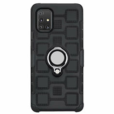 Funda Bumper Silicona y Plastico Mate Carcasa con Magnetico Anillo de dedo Soporte S07 para Samsung Galaxy A71 5G Negro