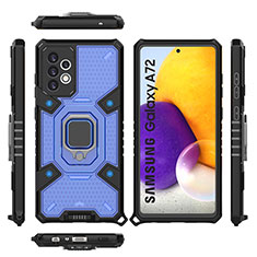 Funda Bumper Silicona y Plastico Mate Carcasa con Magnetico Anillo de dedo Soporte S07 para Samsung Galaxy A72 5G Azul