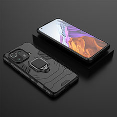 Funda Bumper Silicona y Plastico Mate Carcasa con Magnetico Anillo de dedo Soporte S07 para Xiaomi Mi 11 Pro 5G Negro