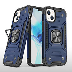 Funda Bumper Silicona y Plastico Mate Carcasa con Magnetico Anillo de dedo Soporte S08 para Apple iPhone 13 Azul