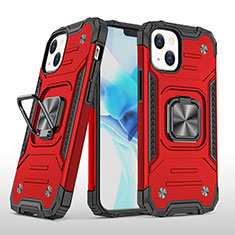 Funda Bumper Silicona y Plastico Mate Carcasa con Magnetico Anillo de dedo Soporte S08 para Apple iPhone 13 Mini Rojo