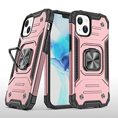 Funda Bumper Silicona y Plastico Mate Carcasa con Magnetico Anillo de dedo Soporte S08 para Apple iPhone 14 Plus Oro Rosa