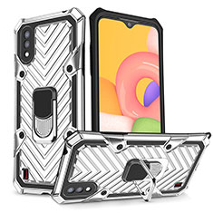 Funda Bumper Silicona y Plastico Mate Carcasa con Magnetico Anillo de dedo Soporte S08 para Samsung Galaxy A01 SM-A015 Plata