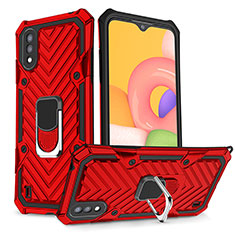 Funda Bumper Silicona y Plastico Mate Carcasa con Magnetico Anillo de dedo Soporte S08 para Samsung Galaxy A01 SM-A015 Rojo