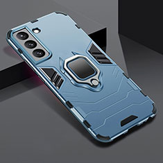 Funda Bumper Silicona y Plastico Mate Carcasa con Magnetico Anillo de dedo Soporte S08 para Samsung Galaxy S21 5G Azul