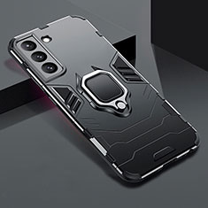 Funda Bumper Silicona y Plastico Mate Carcasa con Magnetico Anillo de dedo Soporte S08 para Samsung Galaxy S21 5G Negro
