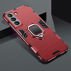 Funda Bumper Silicona y Plastico Mate Carcasa con Magnetico Anillo de dedo Soporte S08 para Samsung Galaxy S22 Plus 5G Rojo