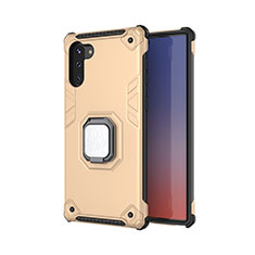 Funda Bumper Silicona y Plastico Mate Carcasa con Magnetico Anillo de dedo Soporte T01 para Samsung Galaxy Note 10 5G Oro