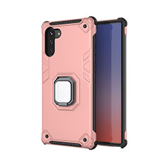 Funda Bumper Silicona y Plastico Mate Carcasa con Magnetico Anillo de dedo Soporte T01 para Samsung Galaxy Note 10 5G Oro Rosa