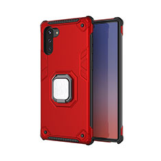 Funda Bumper Silicona y Plastico Mate Carcasa con Magnetico Anillo de dedo Soporte T01 para Samsung Galaxy Note 10 Rojo
