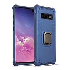 Funda Bumper Silicona y Plastico Mate Carcasa con Magnetico Anillo de dedo Soporte T01 para Samsung Galaxy S10 5G Azul