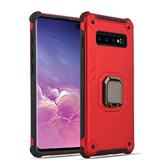 Funda Bumper Silicona y Plastico Mate Carcasa con Magnetico Anillo de dedo Soporte T01 para Samsung Galaxy S10 5G Rojo