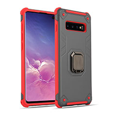 Funda Bumper Silicona y Plastico Mate Carcasa con Magnetico Anillo de dedo Soporte T01 para Samsung Galaxy S10 Gris Oscuro