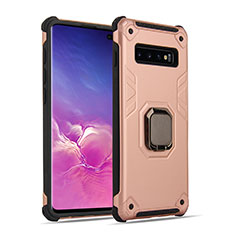 Funda Bumper Silicona y Plastico Mate Carcasa con Magnetico Anillo de dedo Soporte T01 para Samsung Galaxy S10 Plus Oro Rosa