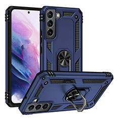 Funda Bumper Silicona y Plastico Mate Carcasa con Magnetico Anillo de dedo Soporte T03 para Samsung Galaxy S21 FE 5G Azul
