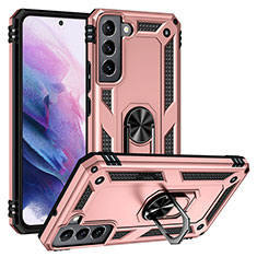 Funda Bumper Silicona y Plastico Mate Carcasa con Magnetico Anillo de dedo Soporte T03 para Samsung Galaxy S21 FE 5G Oro Rosa