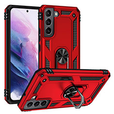 Funda Bumper Silicona y Plastico Mate Carcasa con Magnetico Anillo de dedo Soporte T03 para Samsung Galaxy S21 FE 5G Rojo