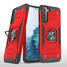 Funda Bumper Silicona y Plastico Mate Carcasa con Magnetico Anillo de dedo Soporte T04 para Samsung Galaxy S21 5G Rojo