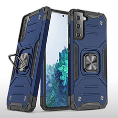 Funda Bumper Silicona y Plastico Mate Carcasa con Magnetico Anillo de dedo Soporte T04 para Samsung Galaxy S21 FE 5G Azul
