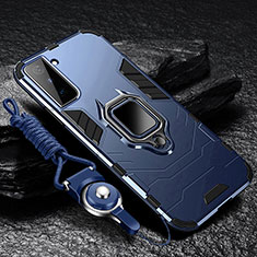 Funda Bumper Silicona y Plastico Mate Carcasa con Magnetico Anillo de dedo Soporte T06 para Samsung Galaxy S21 5G Azul