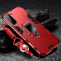 Funda Bumper Silicona y Plastico Mate Carcasa con Magnetico Anillo de dedo Soporte T06 para Samsung Galaxy S21 FE 5G Rojo