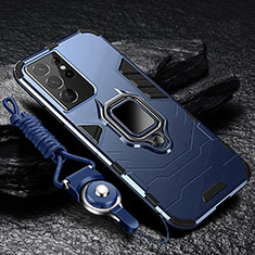 Funda Bumper Silicona y Plastico Mate Carcasa con Magnetico Anillo de dedo Soporte T06 para Samsung Galaxy S21 Ultra 5G Azul