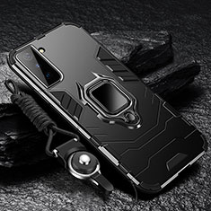 Funda Bumper Silicona y Plastico Mate Carcasa con Magnetico Anillo de dedo Soporte T06 para Samsung Galaxy S22 5G Negro
