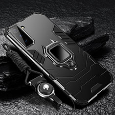 Funda Bumper Silicona y Plastico Mate Carcasa con Magnetico Anillo de dedo Soporte T06 para Samsung Galaxy S22 Plus 5G Negro