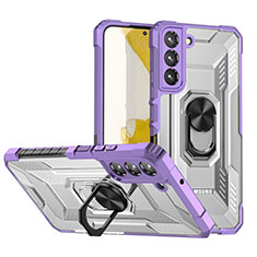 Funda Bumper Silicona y Plastico Mate Carcasa con Magnetico Anillo de dedo Soporte T07 para Samsung Galaxy S23 Plus 5G Morado