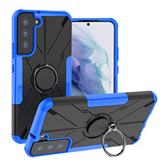 Funda Bumper Silicona y Plastico Mate Carcasa con Magnetico Anillo de dedo Soporte T08 para Samsung Galaxy S21 FE 5G Azul