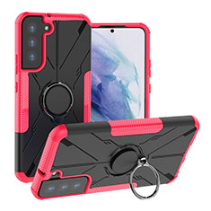 Funda Bumper Silicona y Plastico Mate Carcasa con Magnetico Anillo de dedo Soporte T08 para Samsung Galaxy S21 FE 5G Rosa Roja