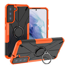 Funda Bumper Silicona y Plastico Mate Carcasa con Magnetico Anillo de dedo Soporte T08 para Samsung Galaxy S22 Plus 5G Naranja