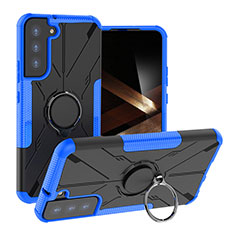 Funda Bumper Silicona y Plastico Mate Carcasa con Magnetico Anillo de dedo Soporte T08 para Samsung Galaxy S24 5G Azul
