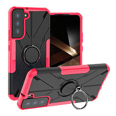 Funda Bumper Silicona y Plastico Mate Carcasa con Magnetico Anillo de dedo Soporte T08 para Samsung Galaxy S24 5G Rosa Roja