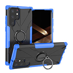 Funda Bumper Silicona y Plastico Mate Carcasa con Magnetico Anillo de dedo Soporte T08 para Samsung Galaxy S24 Ultra 5G Azul